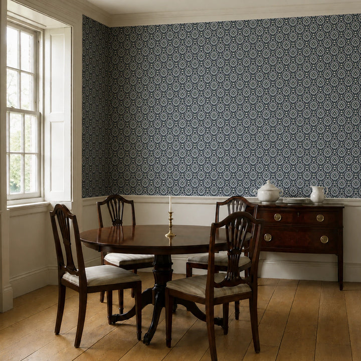 Varanasi Medallion, Indigo / Ivory Fabric by the Yard