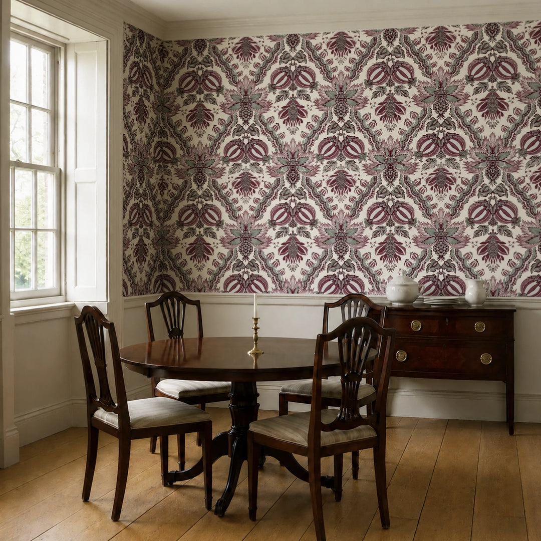 Flowering Pomegranate, Musée de la Toile de Jouy: Linen / Blackcurrant Fabric by the Yard