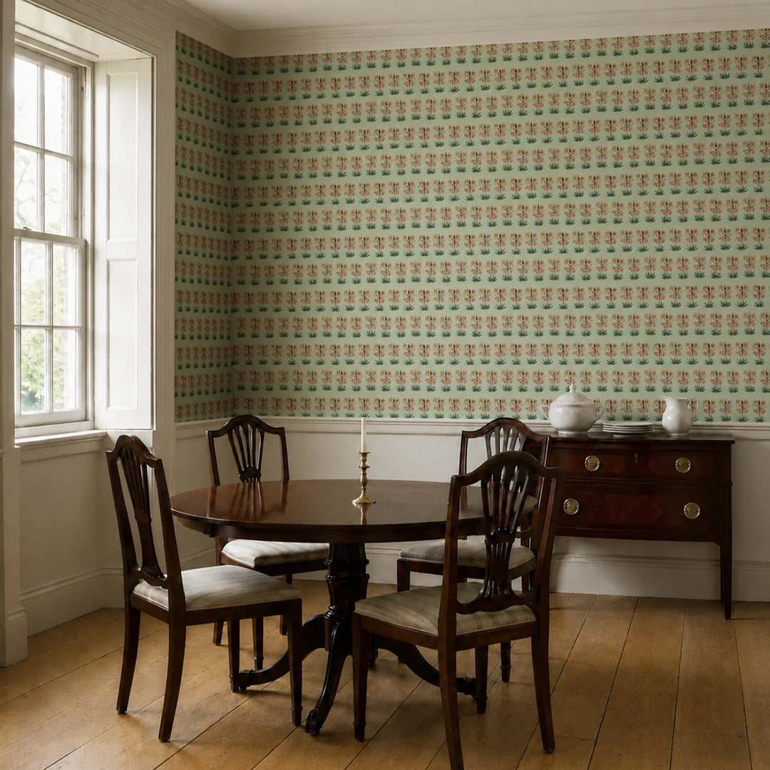Madrasi Chintz, Eucalyptus / Terracotta Fabric by the Yard
