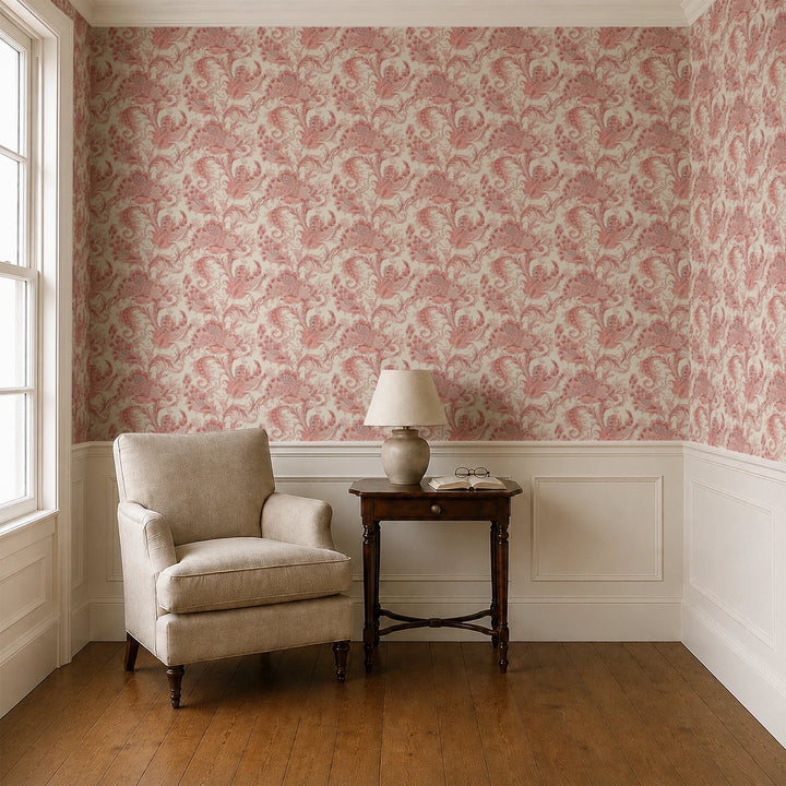 Ragged Poppy in Sandstone and Terracotta — terracotta poppy on a pale sandstone ground, large-scale block-printed floral repeat cohort1 vb parlor