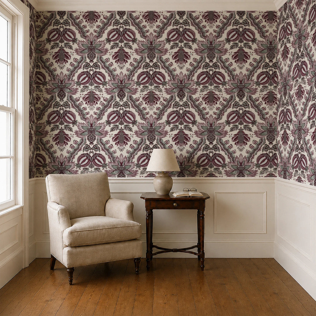 Flowering Pomegranate, Musée de la Toile de Jouy: Linen / Blackcurrant Fabric by the Yard