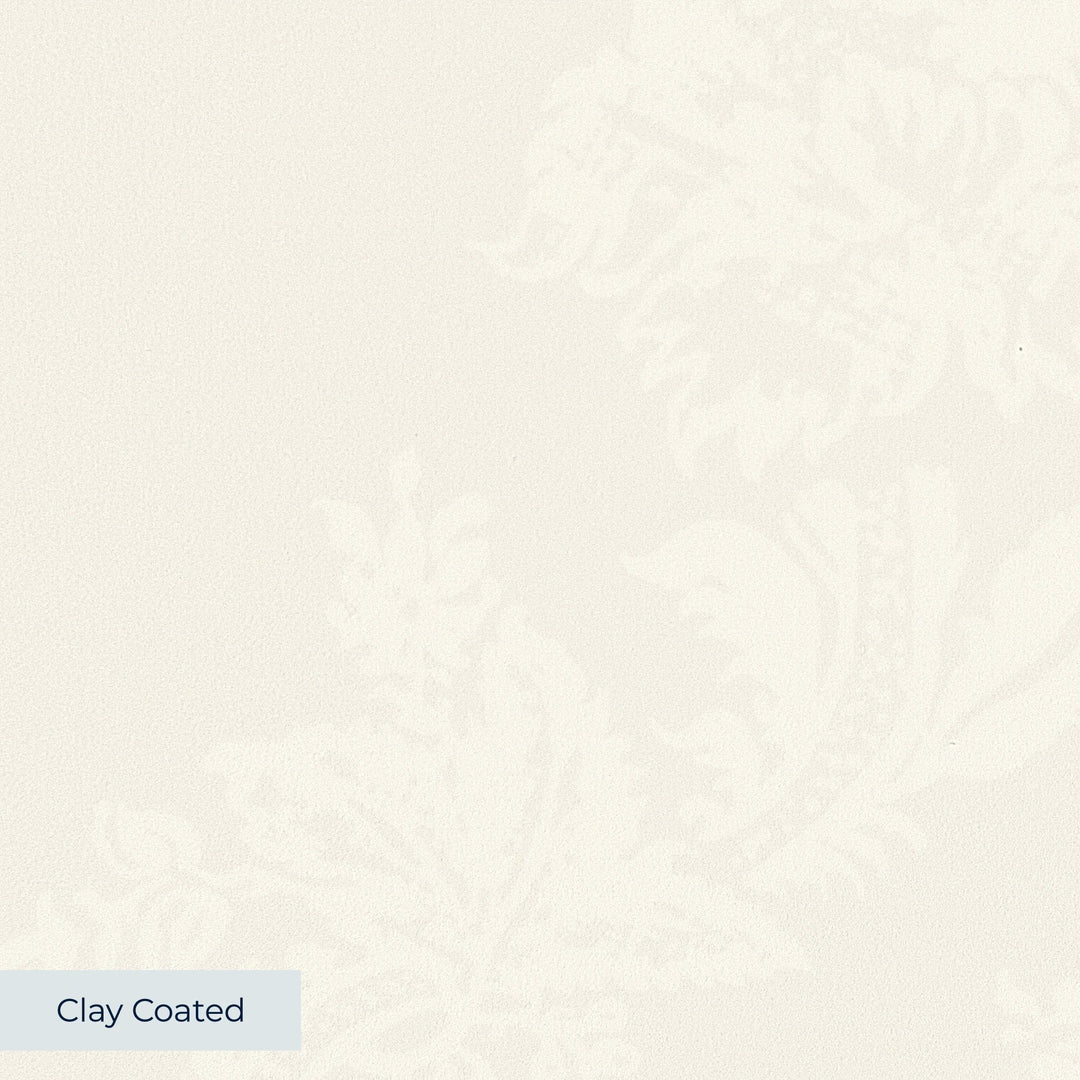 Cream early 20th century tone-on-tone brocade bouquets: clay-coated wallpaper closeup, smooth matte finish