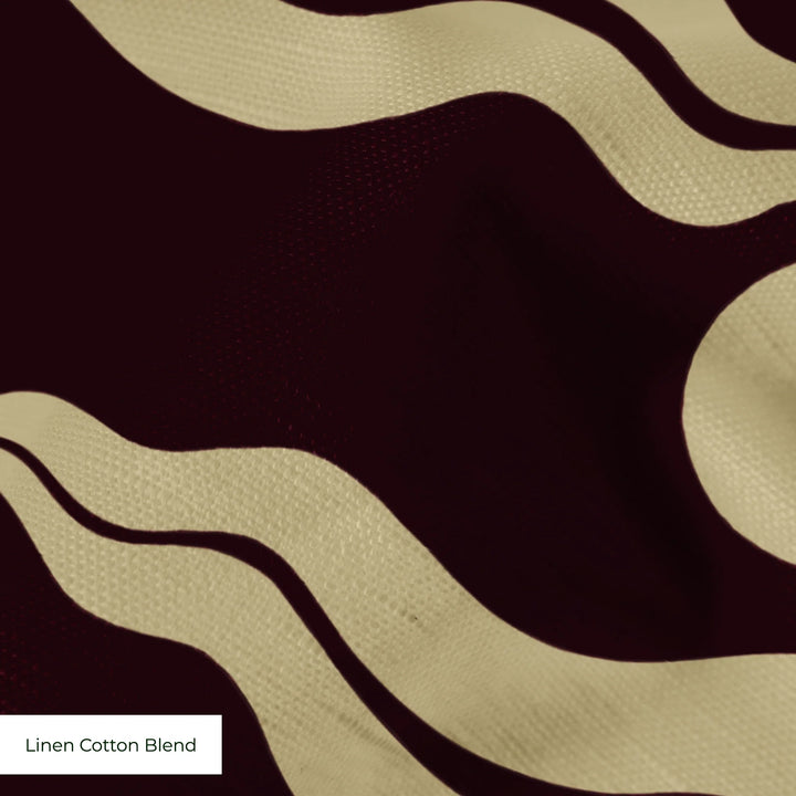 Chintamani Tiger in blackcurrant and flax: triple-disc chintamani roundels above paired wave bands, translated from a 15th-century Bursa silk velvet at The Metropolitan Museum of Art. cohort1 linencottonblend texture