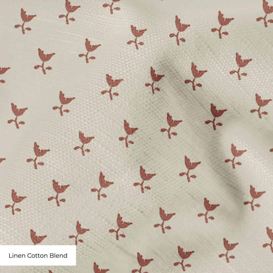 Warm brown Second Empire tulip silhouette on a pale greige ground: linen cotton blend swatch close-up.