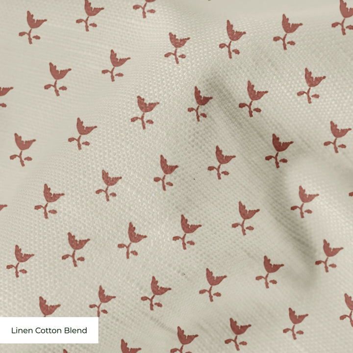 Warm brown Second Empire tulip silhouette on a pale greige ground: linen cotton blend swatch close-up.