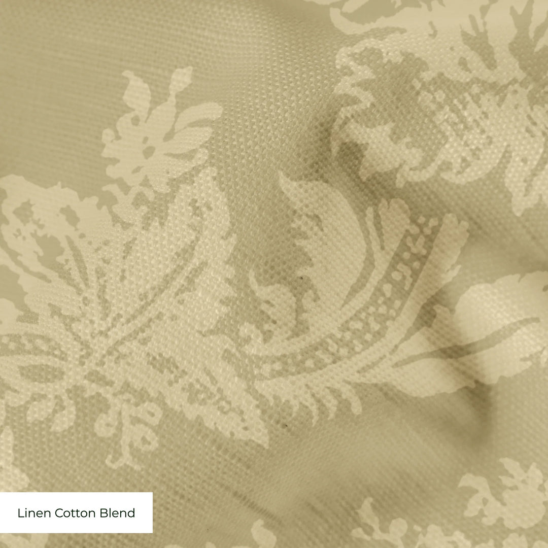 Gold early 20th century tone-on-tone brocade bouquets: linen cotton blend swatch close-up.