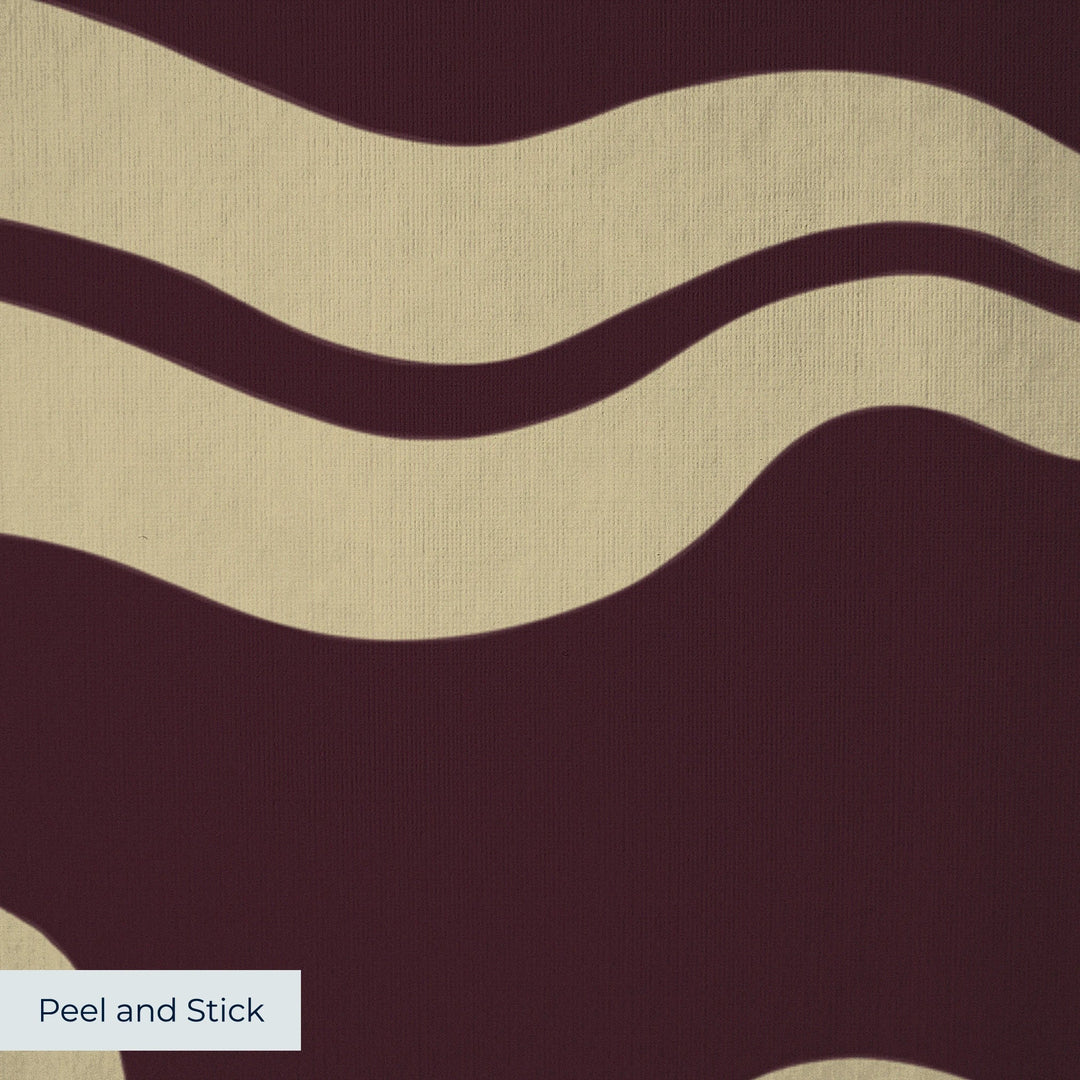 Chintamani Tiger in blackcurrant and flax: triple-disc chintamani roundels above paired wave bands, translated from a 15th-century Bursa silk velvet at The Metropolitan Museum of Art. peel-and-stick wallpaper closeup, linen-like texture