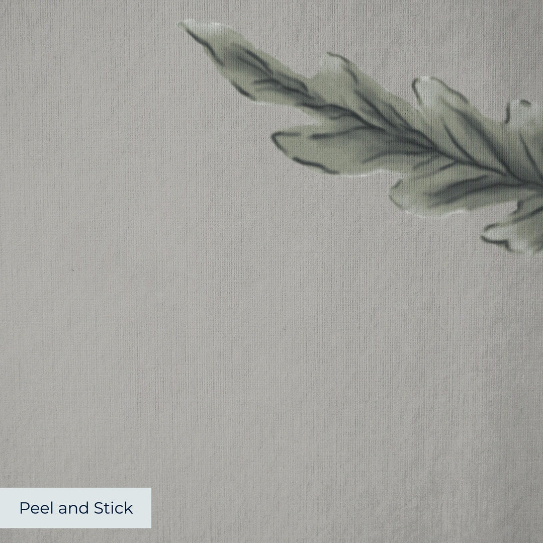 Pale pink 17th century Mughal poppy plants on a grey ground: peel-and-stick wallpaper closeup, linen-like texture
