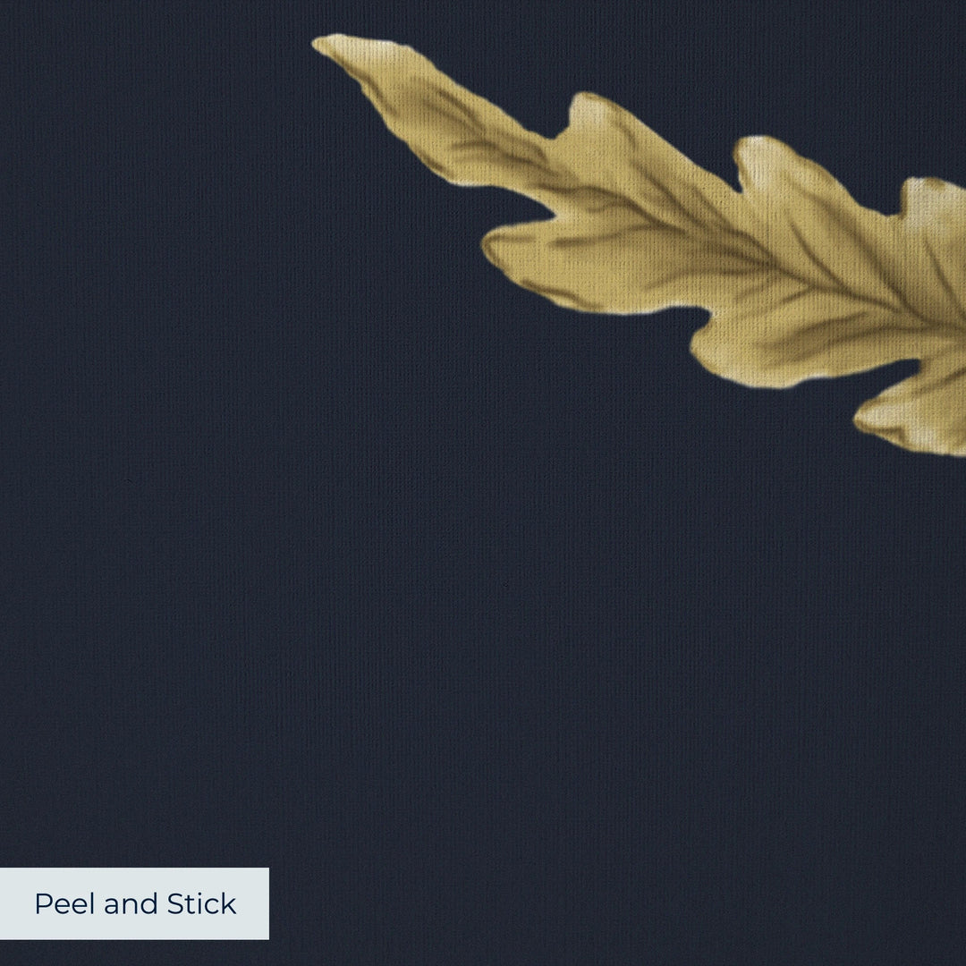 Yellow 17th century Mughal poppy plants on a navy ground: peel-and-stick wallpaper closeup, linen-like texture