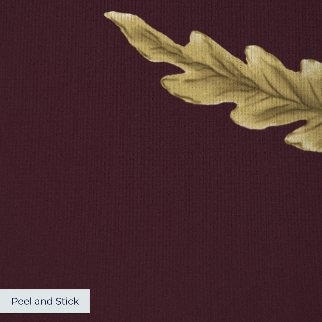 Yellow 17th century Mughal poppy plants on a dark purple ground: peel-and-stick wallpaper closeup, linen-like texture
