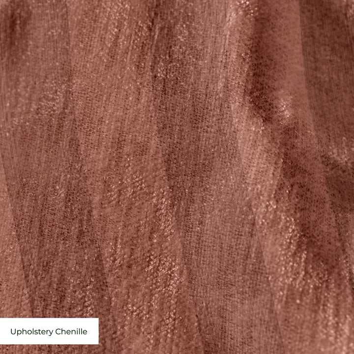 Warm brown 19th century equal-width stripe, darker bands striated: upholstery chenille swatch close-up.
