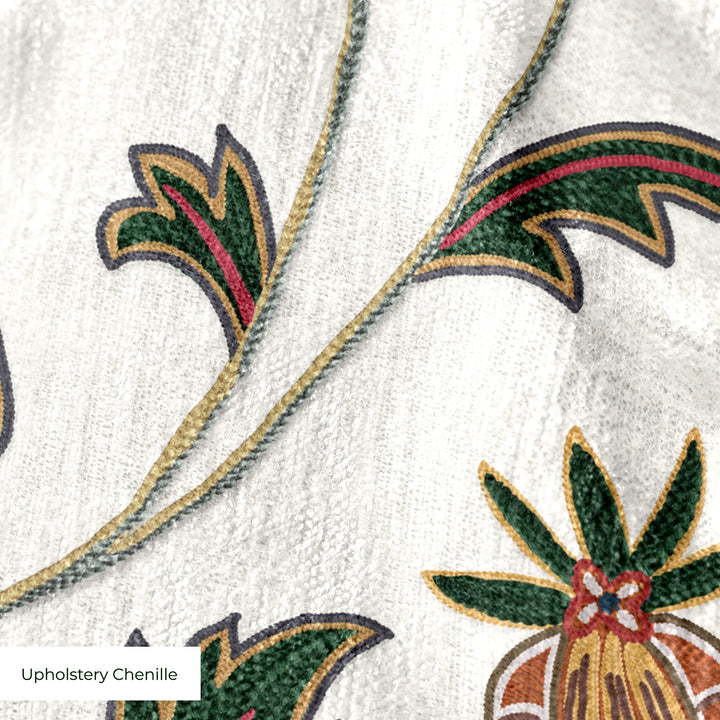 Tambour Floral, Ivory / Terracotta Fabric by the Yard