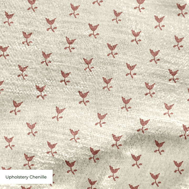 Warm brown Second Empire tulip silhouette on a pale greige ground: upholstery chenille swatch close-up.