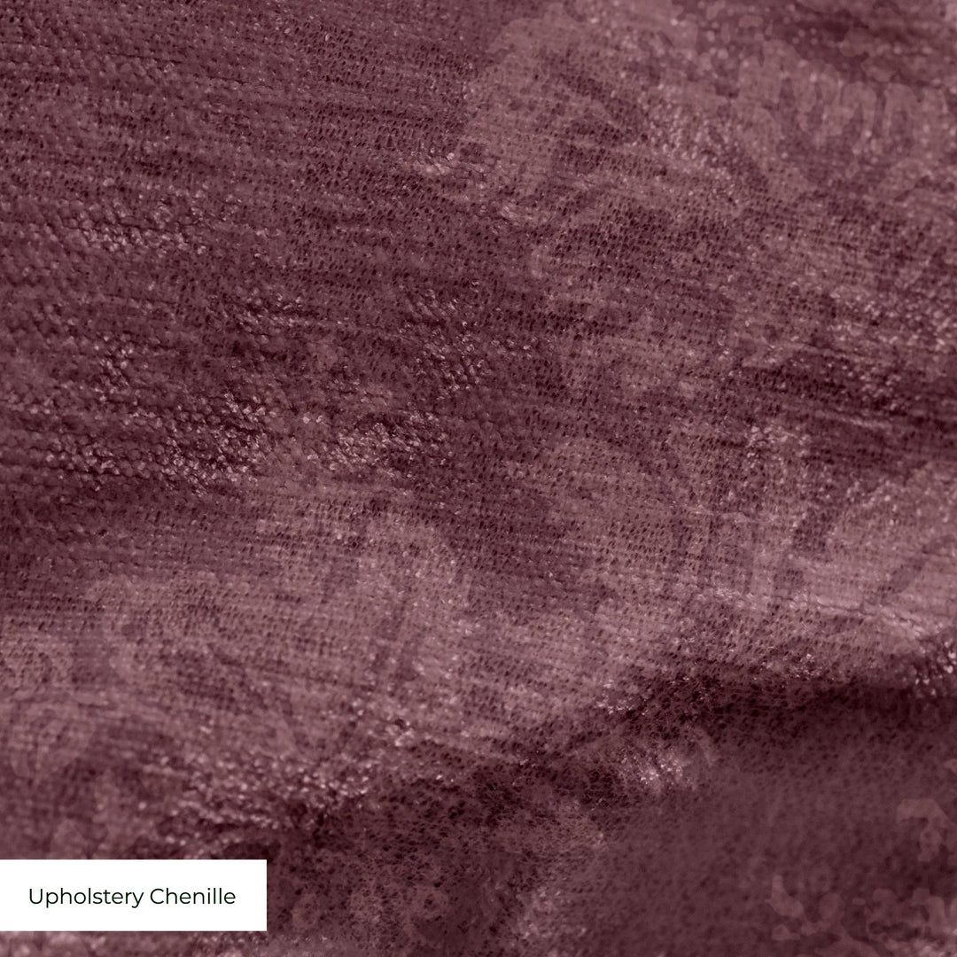 Dark purple early 20th century tone-on-tone brocade bouquets: upholstery chenille swatch close-up.