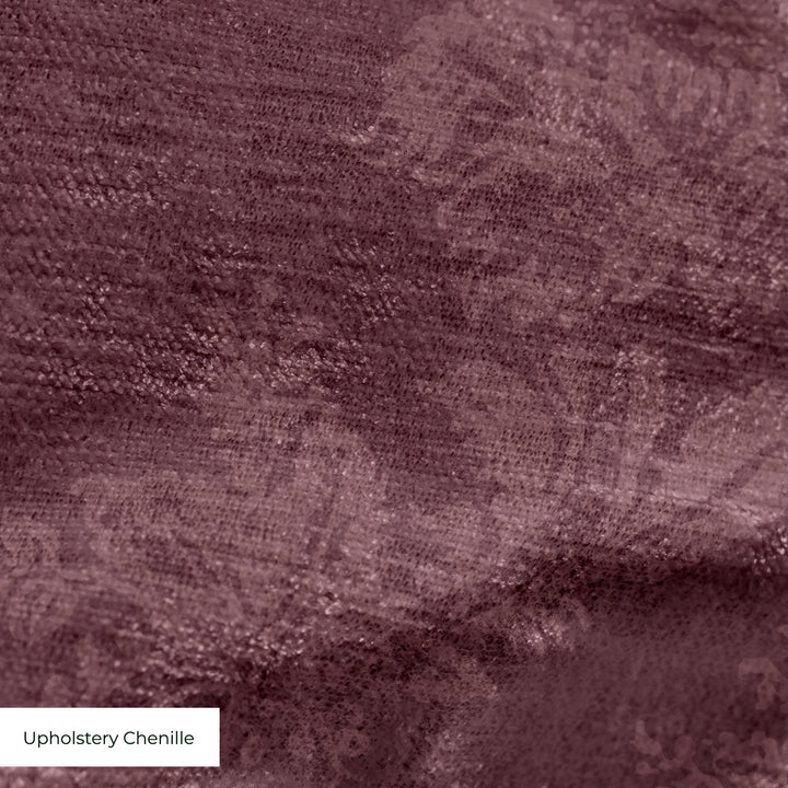 Dark purple early 20th century tone-on-tone brocade bouquets: upholstery chenille swatch close-up.