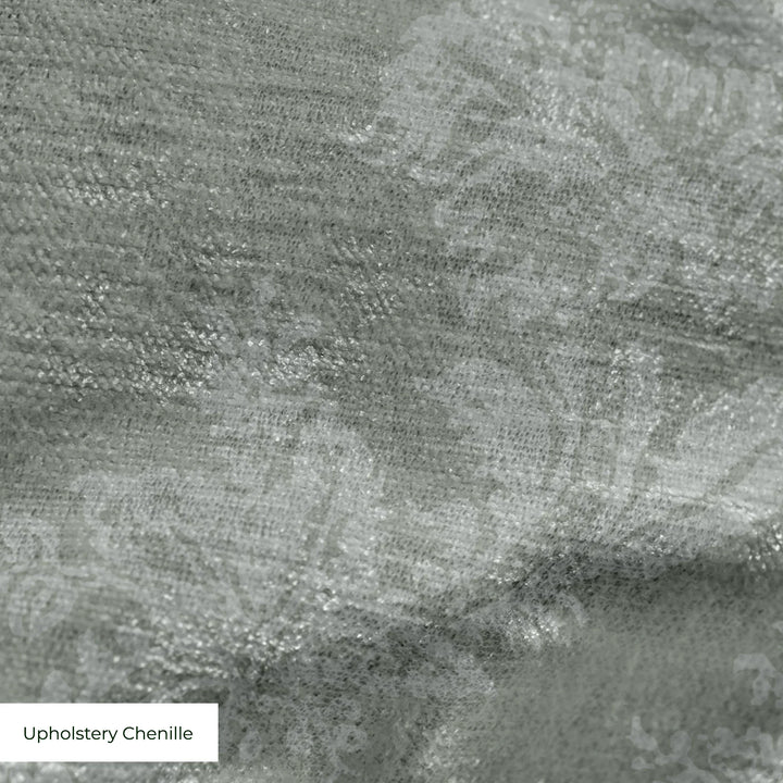 Grey-green early 20th century tone-on-tone brocade bouquets: upholstery chenille swatch close-up.