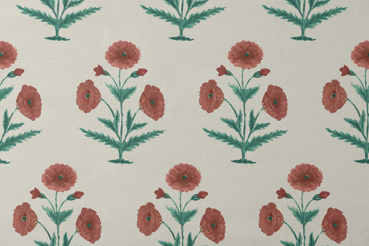 Mughal Poppy, Linen / Verdigris Fabric