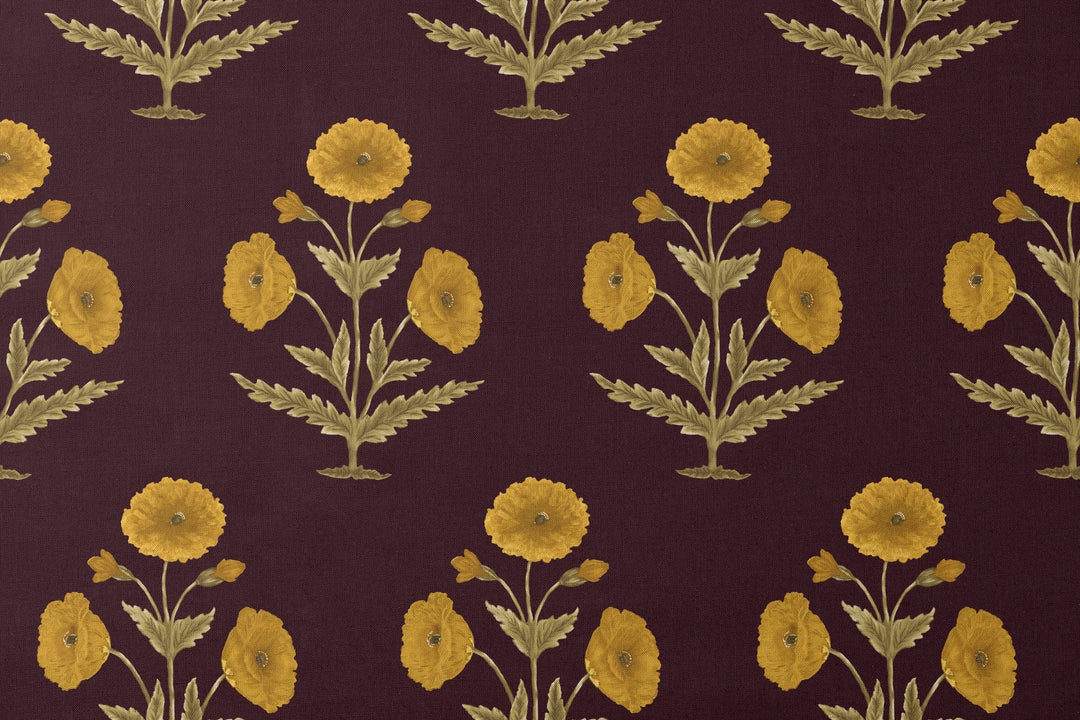 Mughal Poppy, Blackcurrant / Marigold Fabric