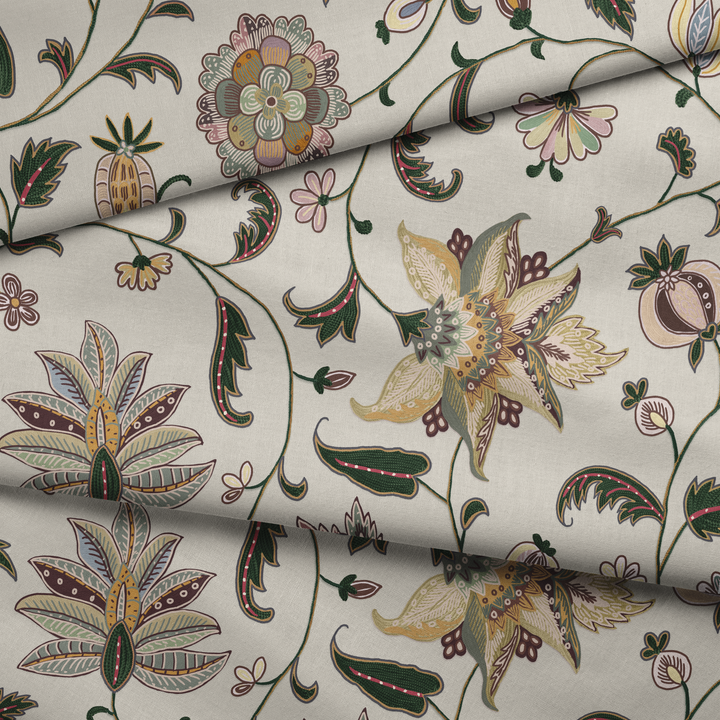 Tambour Floral, Travertine / Sage Fabric by the Yard