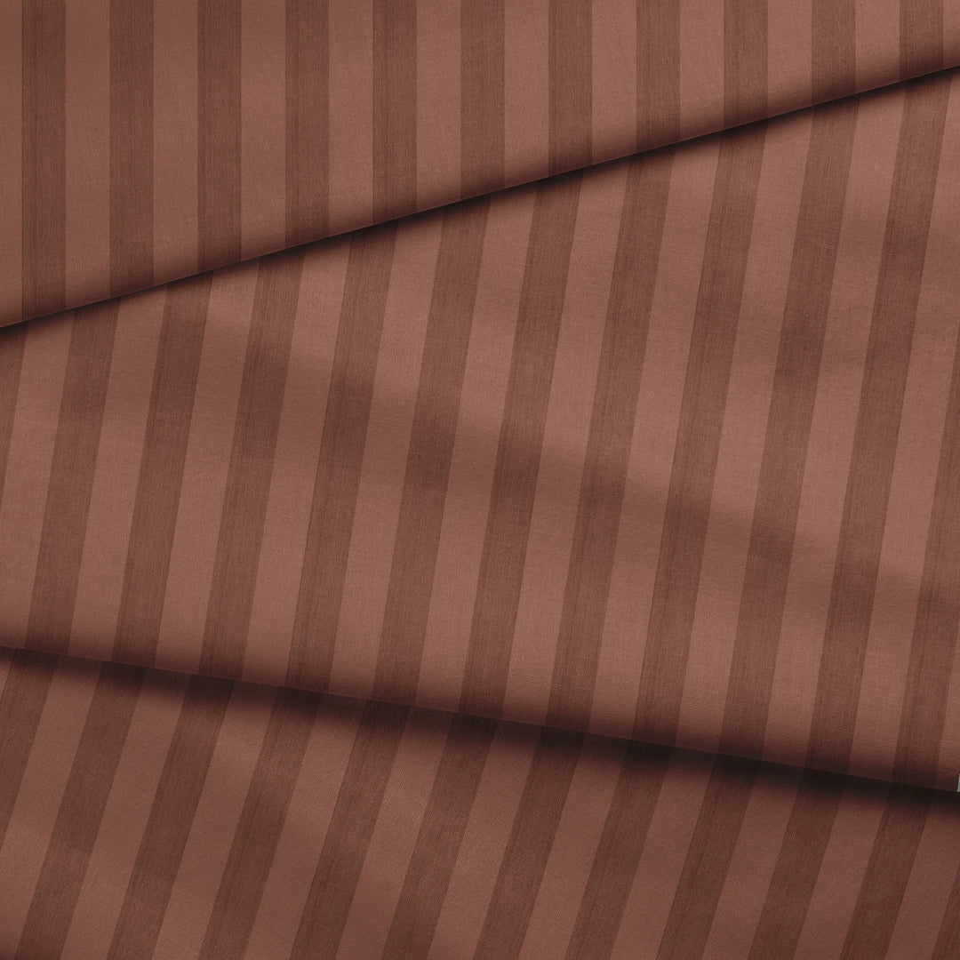 Warm brown 19th century equal-width stripe, darker bands striated: draped fabric fold preview.