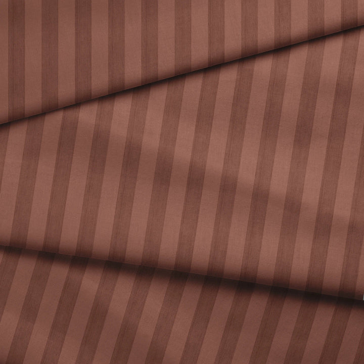 Warm brown 19th century equal-width stripe, darker bands striated: draped fabric fold preview.