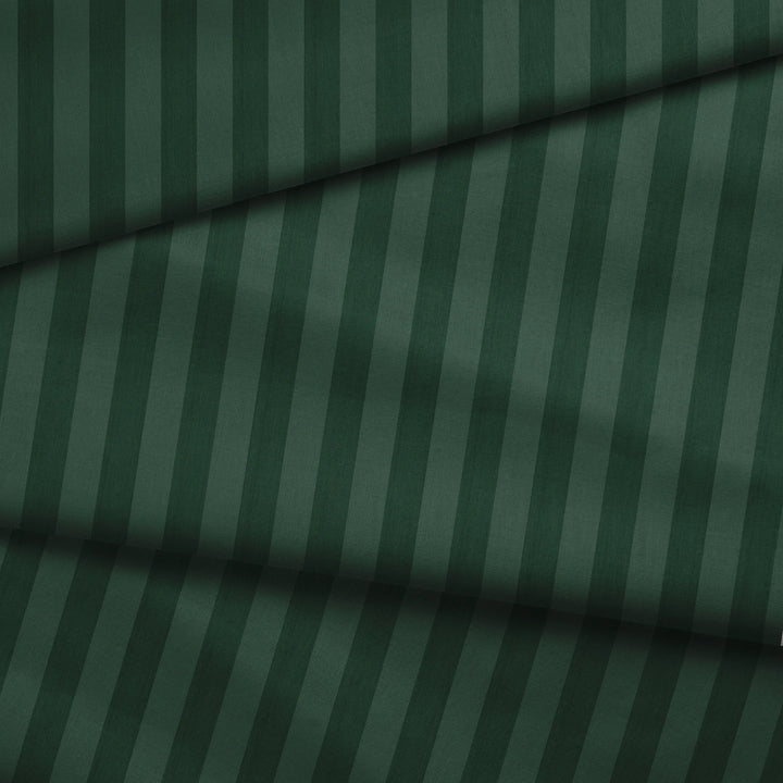 Deep green 19th century equal-width stripe, darker bands striated: draped fabric fold preview.