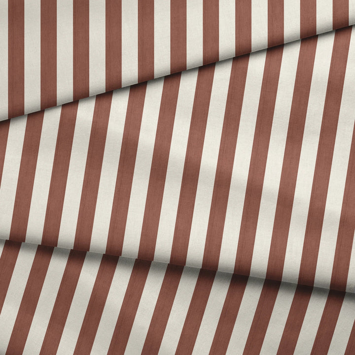 Warm brown and ivory 19th century equal-width stripe, brown striated: draped fabric fold preview.
