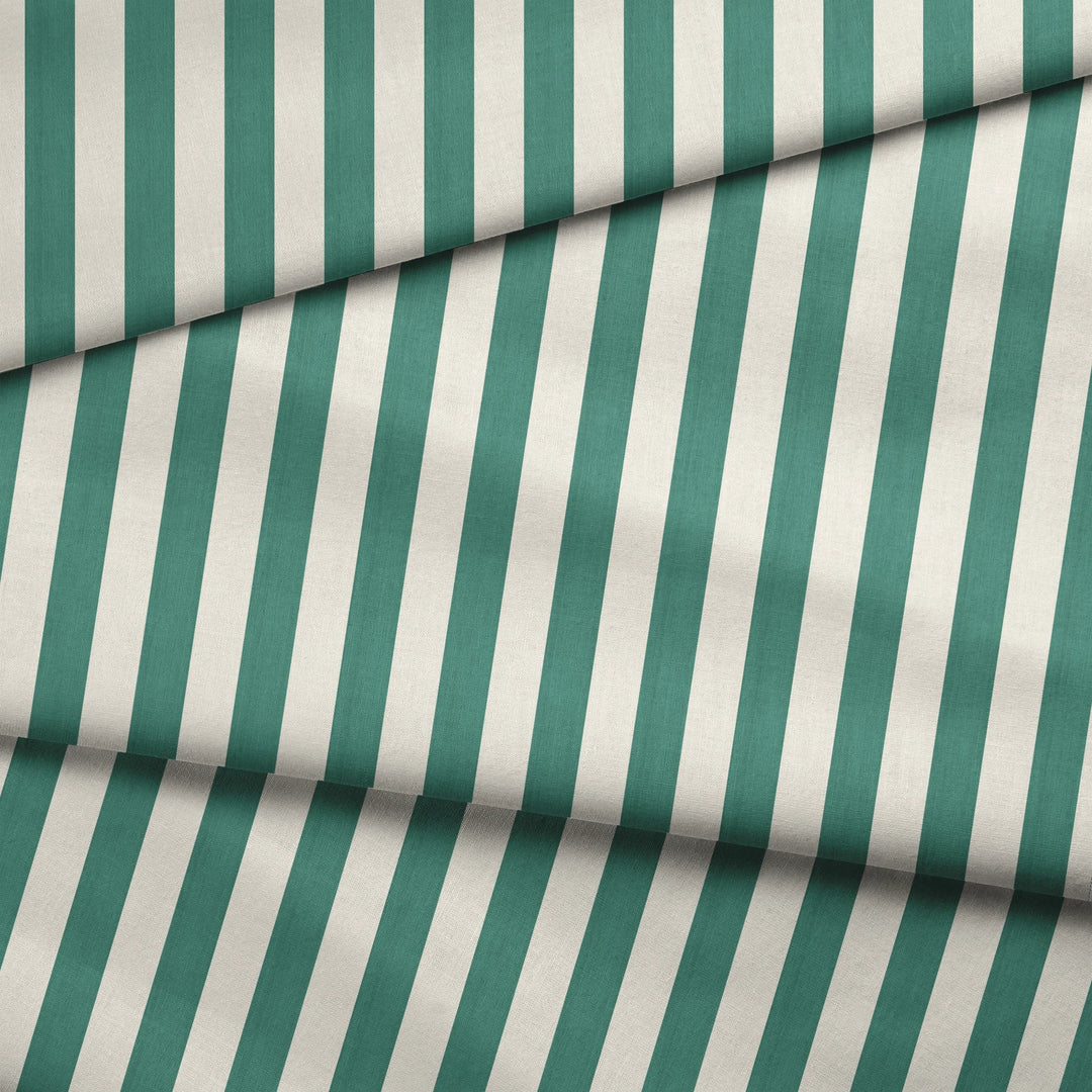 Blue-green and ivory 19th century equal-width stripe, green striated: draped fabric fold preview.