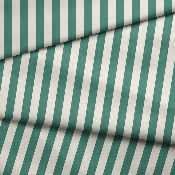 Blue-green and ivory 19th century equal-width stripe, green striated: draped fabric fold preview.