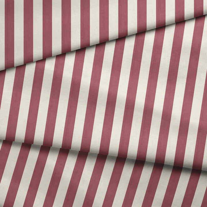 Dusty red and ivory 19th century equal-width stripe, red striated: draped fabric fold preview.