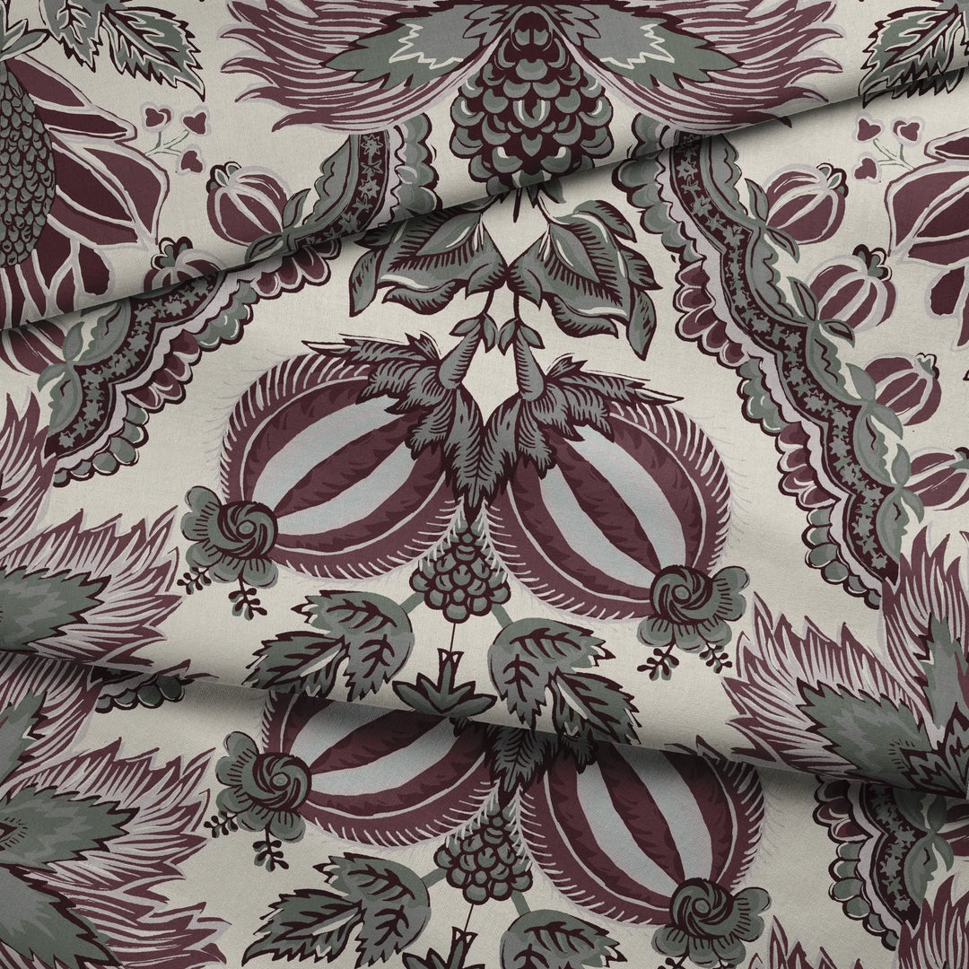 Flowering Pomegranate, Musée de la Toile de Jouy: Linen / Blackcurrant Fabric by the Yard