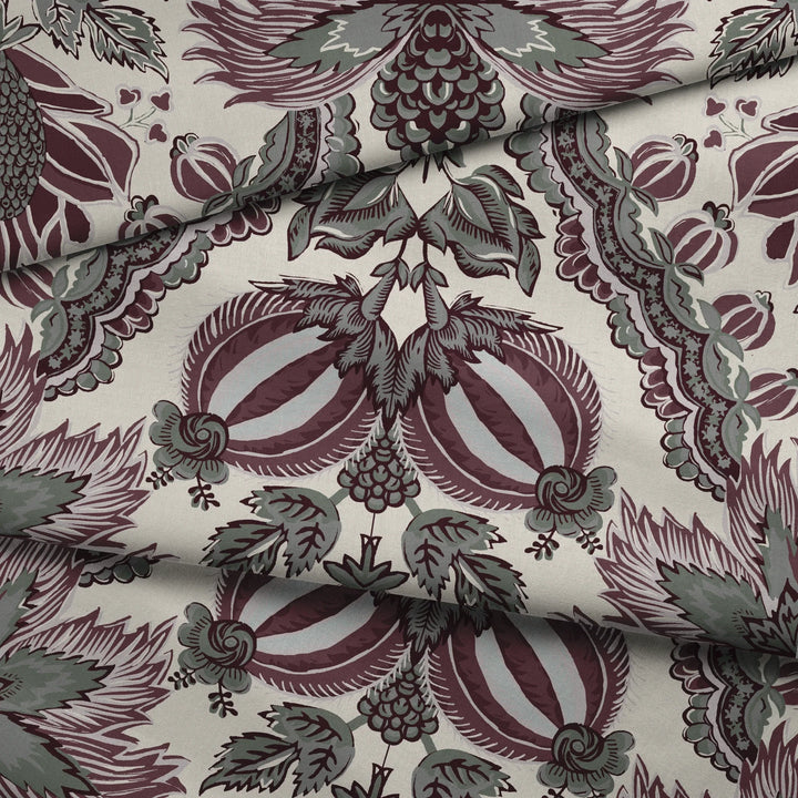Flowering Pomegranate, Musée de la Toile de Jouy: Linen / Blackcurrant Fabric by the Yard