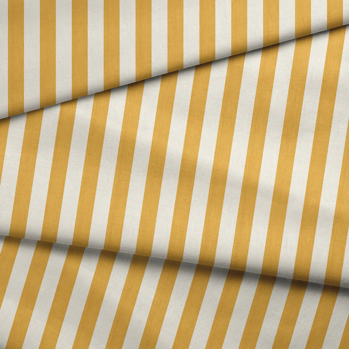 Marigold and ivory 19th century equal-width stripe, yellow striated: draped fabric fold preview.