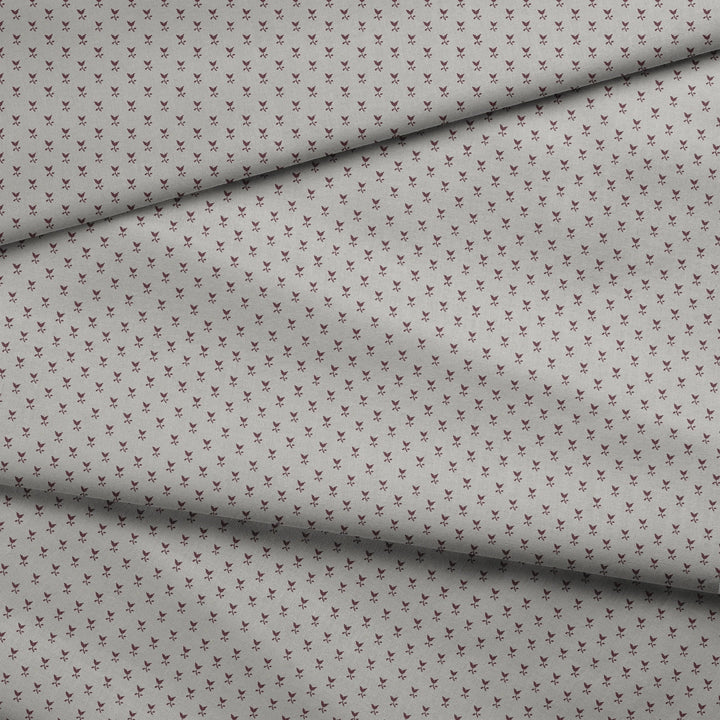 Deep red-brown Second Empire tulip silhouette on a pale grey ground: draped fabric fold preview.