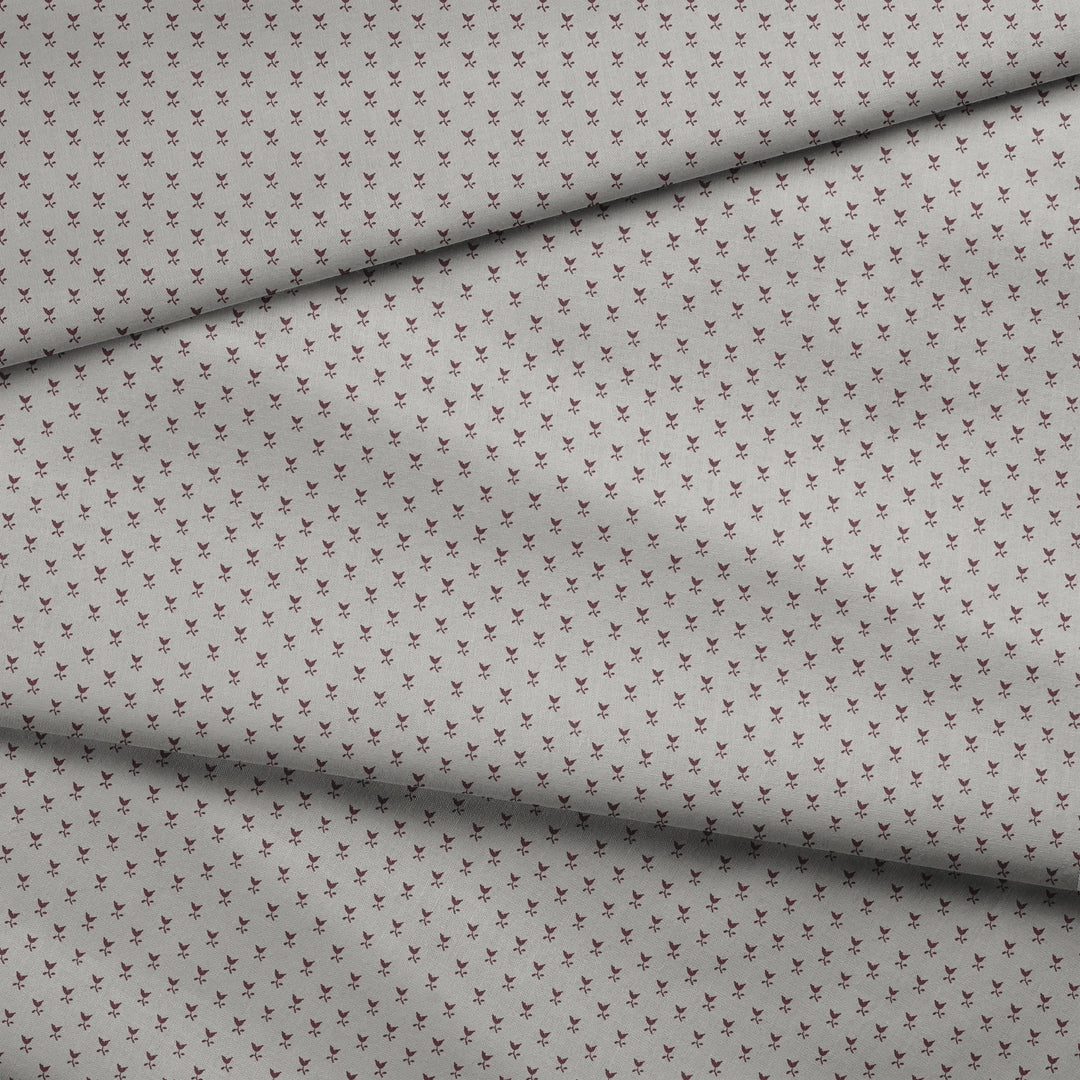 Deep red-brown Second Empire tulip silhouette on a pale grey ground: draped fabric fold preview.