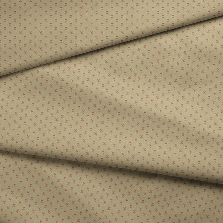 Dusty red Second Empire tulip silhouette on a warm tan ground: draped fabric fold preview.