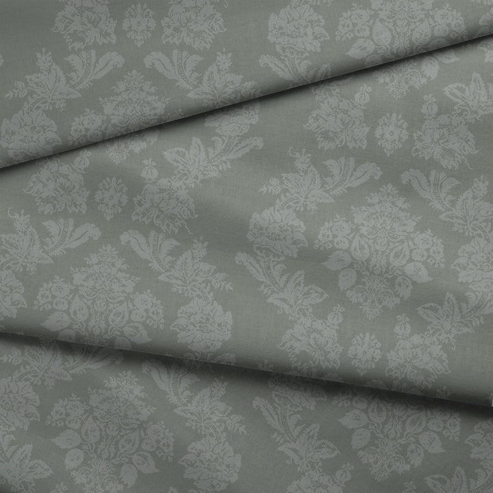 Grey-green early 20th century tone-on-tone brocade bouquets: draped fabric fold preview.