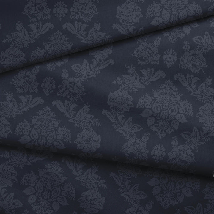 Navy early 20th century tone-on-tone brocade bouquets: draped fabric fold preview.