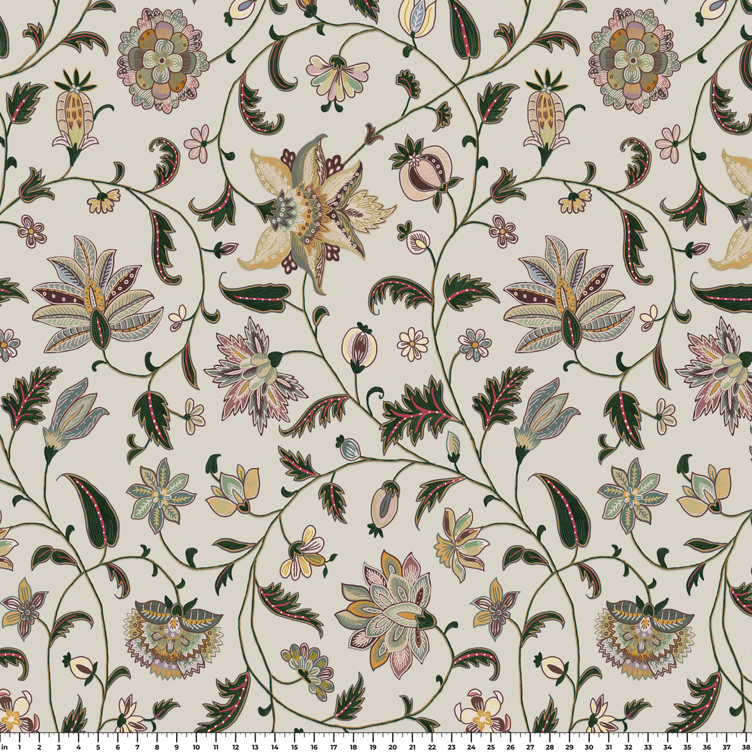 Tambour Floral, Travertine / Sage Fabric by the Yard