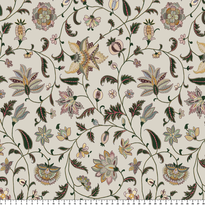 Tambour Floral, Travertine / Sage Fabric by the Yard