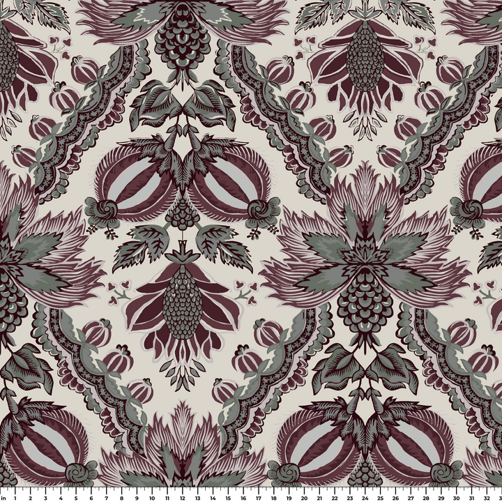 Flowering Pomegranate, Musée de la Toile de Jouy: Linen / Blackcurrant Fabric by the Yard