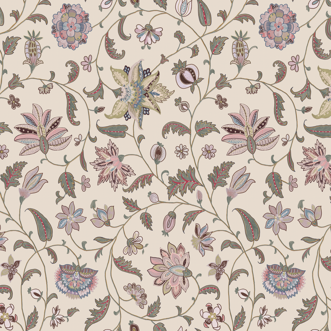 Pale pink floral vines on a grey ground seamless repeating pattern tile for fabric by the yard.