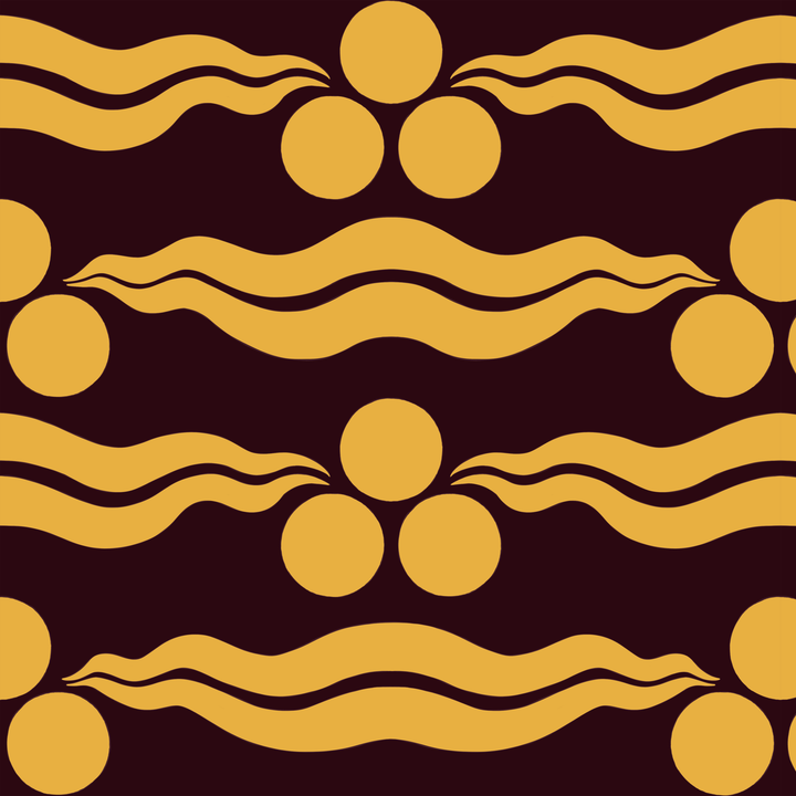 Chintamani Tiger in blackcurrant and marigold: triple-disc chintamani roundels above paired wave bands, translated from a 15th-century Bursa silk velvet at The Metropolitan Museum of Art. tiled preview square
