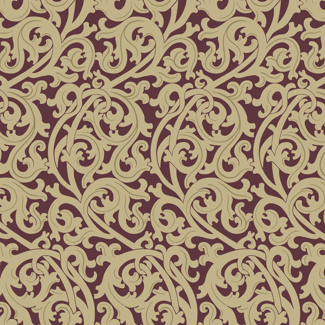 Large gold acanthus scroll motif on a red ground: seamless repeating pattern tile for fabric by the yard.