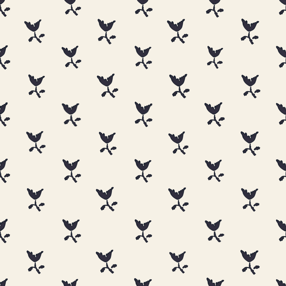 Near-black blue Second Empire tulip silhouette on an ivory ground: seamless repeating pattern tile for fabric by the yard.