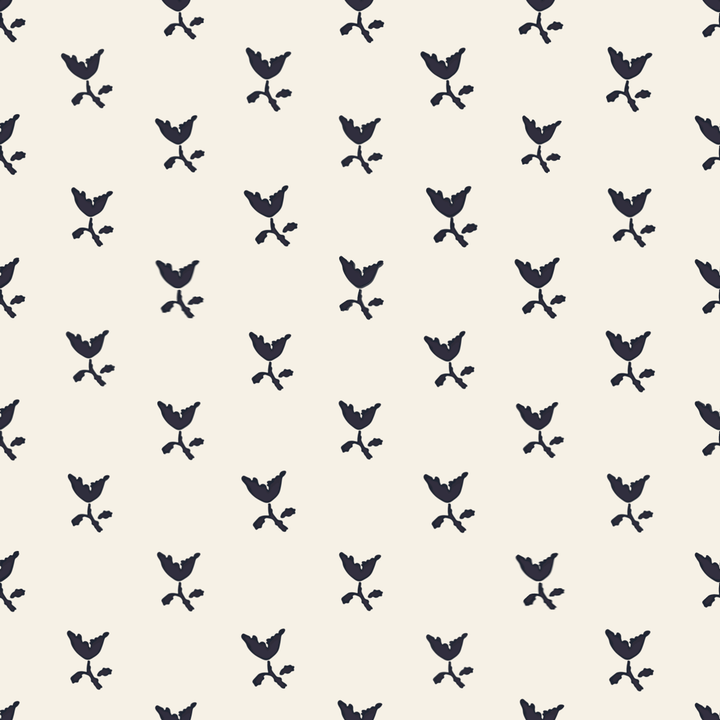 Near-black blue Second Empire tulip silhouette on an ivory ground: seamless repeating pattern tile for fabric by the yard.