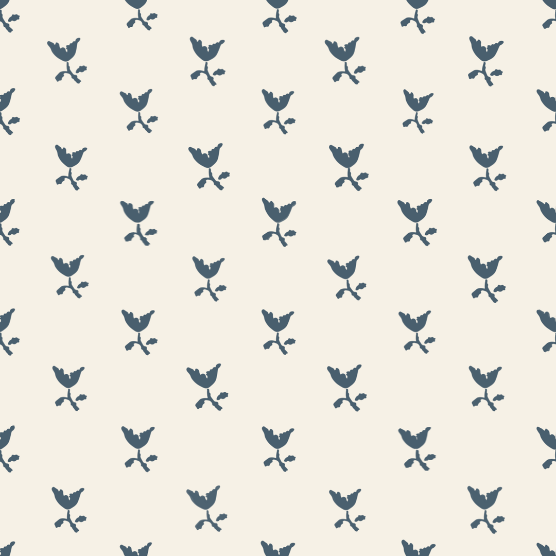 Blue-grey Second Empire tulip silhouette on a warm ivory ground: seamless repeating pattern tile for fabric by the yard.