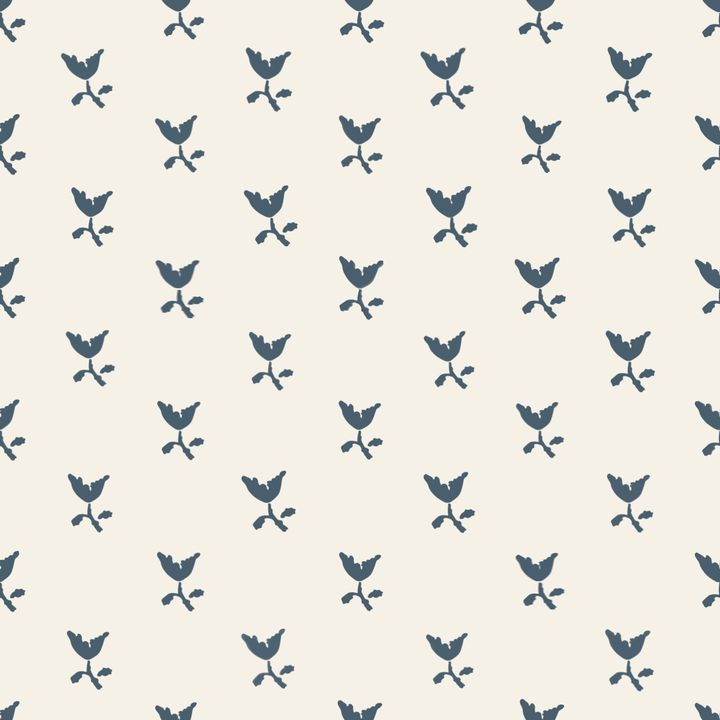 Blue-grey Second Empire tulip silhouette on a warm ivory ground: seamless repeating pattern tile for fabric by the yard.