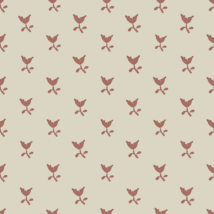 Warm brown Second Empire tulip silhouette on a pale greige ground: seamless repeating pattern tile for fabric by the yard.