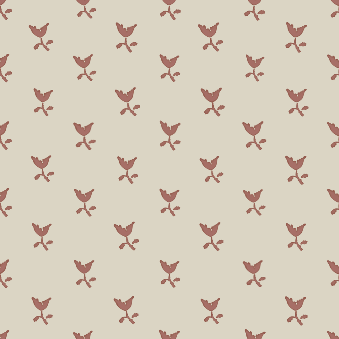 Warm brown Second Empire tulip silhouette on a pale greige ground: seamless repeating pattern tile for fabric by the yard.